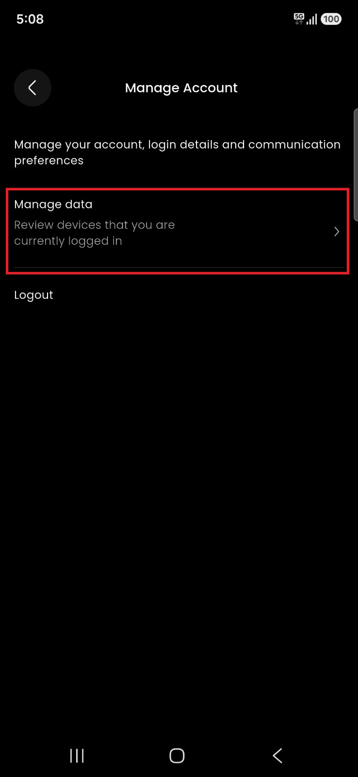 Step 2: Click on Manage Data