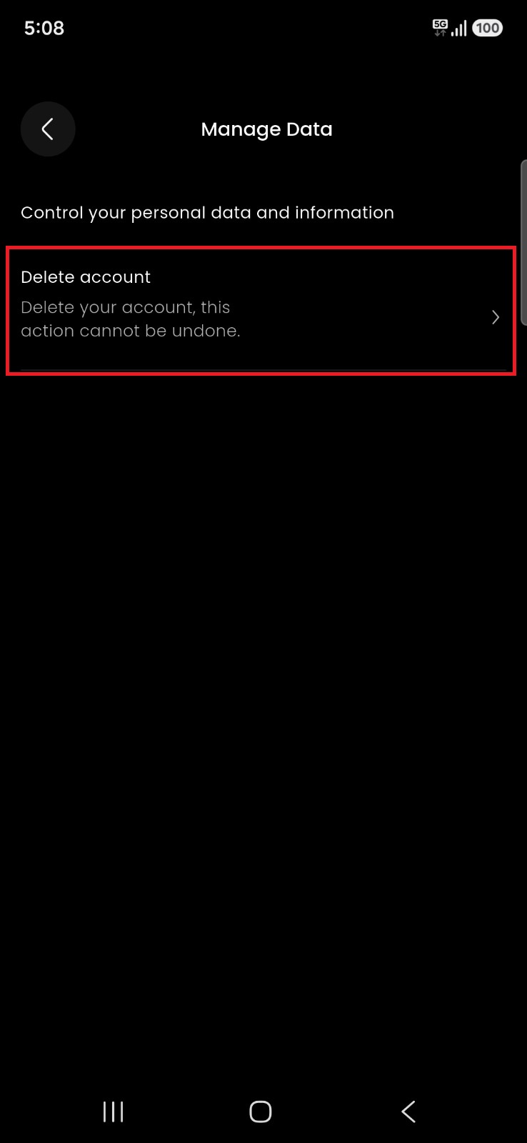 Step 3: Click on Delete Account